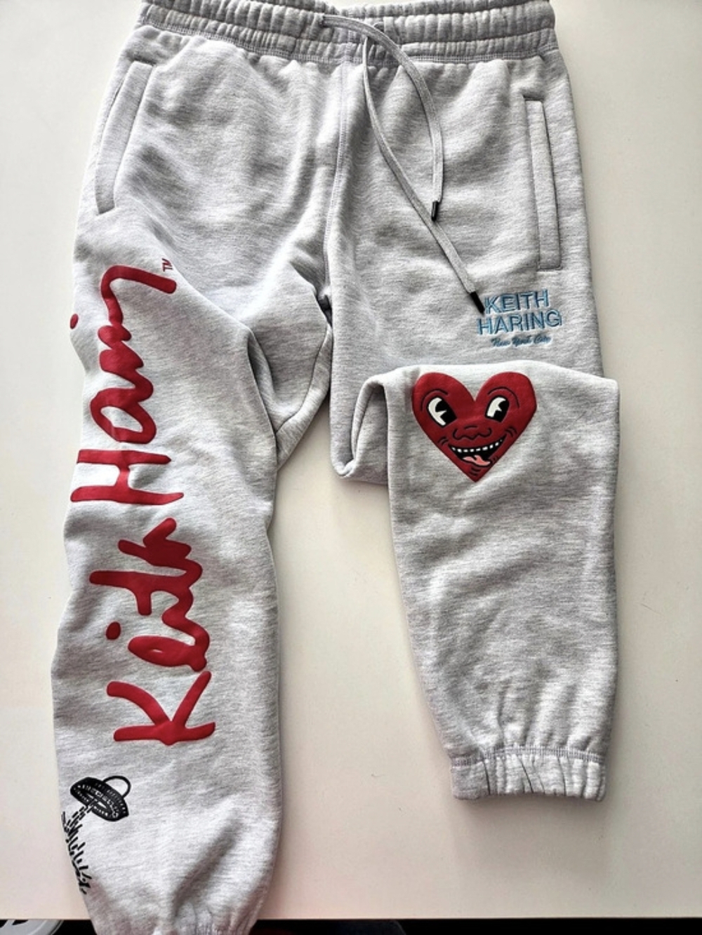 Keith Haring x Shoe Palace Heart Fleece Sweatpants Gray & Red